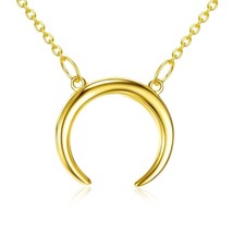 Crescent Moon Necklace Double Horn Pendant 18K Gold Flashed 925 Sterling Silver - £50.23 GBP