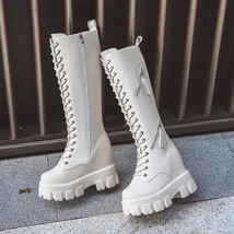 New Winter Women Knee High Boots Wedges High Heels 11CM Platform Lace up Long Bo - £57.78 GBP