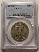 1921-S PCGS VG 08 Liberty Walking Half Dollar    US Mint - £147.09 GBP