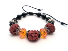 Red Sponge Stone Rock Beaded Bracelet - Adjustable with Threaded Pull St... - $9.89