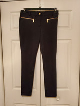 Michael Kors Women&#39;s Size 6 Two Front Zipper Black w/ Gold Apply Legging... - £23.61 GBP