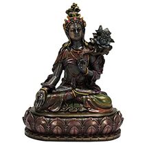 White Tara Compassion Bodhisattva on Meditative Alter Buddhism Bronze Fi... - $29.68