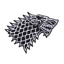 STARK WOLF IRON ON PATCH 5&quot; Embroidered Applique Black White Game of Thr... - $4.95