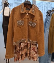 ZARA BNWT 2025. BROWN EMBROIDERED FAUX SUEDE STUDDED JACKET COAT. 4344/6... - $107.40