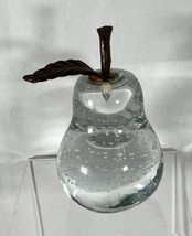 Art Glass PEAR Paperweight Clear with Controlled Bubbles Metal Stem and ... - £12.46 GBP