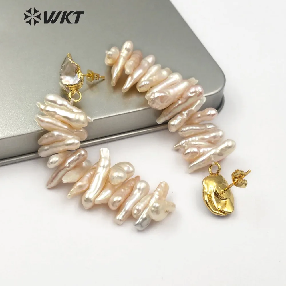 Has multiple irregular freshwater pearl composed of drop earrings trendy style delicate thumb200