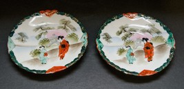 Set of 2 Vintage Trinket Dish Decoration Plate Asian Scene People Hand P... - $231.16 MXN