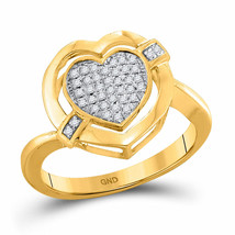 10k Yellow Gold Womens Round Diamond Heart Cluster Ring 1/6 Cttw - £271.26 GBP