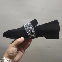 Handmade Rhinestone Shoes Man Pointed Toe Rivet Black Suede Flats For Men Fashio - £115.58 GBP