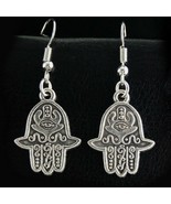 HAMSA HAND EARRINGS 1.75&quot; Evil Eye Drop Fatima Dangle Stainless Steel Ea... - $148.39 MXN