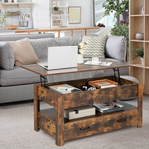 Lift Top Coffee Table with 2 Storage Drawers and Hidden Compartment-Rust... - £144.59 GBP