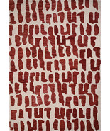 Handmade 8X10 Custom Tufted Wool Rug with Abstract Red Shapes - Silky &amp;... - £287.43 GBP+