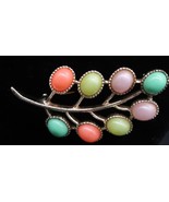 Vintage Sarah Coventry Candy Land Leaf Brooch Pin Pastel Cabochons Sprin... - $24.99
