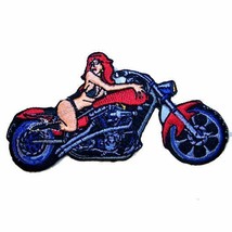 GIRL ON MOTORCYCLE EMB PATCH sew or iron biker P386 bikers novelty patch... - £3.02 GBP
