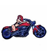 GIRL ON MOTORCYCLE EMB PATCH sew or iron biker P386 bikers novelty patch... - $5.18 CAD
