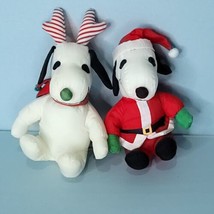 MetLife Peanuts Snoopy Charlie Brown Dog Plush Lot Of 2 Nylon Xmas Santa - £17.90 GBP