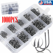 1000Pcs 10 Sizes Fish Hooks High Carbon Steel Sharpened Fishing Hook With Box - £17.57 GBP