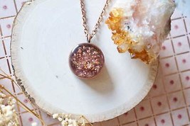 Real Dried Flowers in Resin Necklace, Thick Copper Circle in Rose Gold Mix - £27.65 GBP