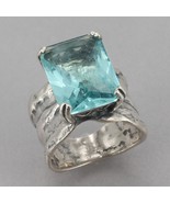 Retired Silpada Sterling Emerald Cut Aqua Glass Cocktail Ring Size 6.75 ... - £39.27 GBP