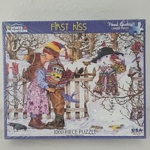 First Kiss Puzzle White Mountain 1000 Pc Winter Sweater Birds SEALED Jig... - $17.95