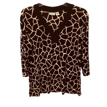 Chicos 3 Womens Animal Print Shirt Tunic Brown Tan Gold Slits Cotton Spandex - £21.59 GBP