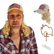 Tiger King Joe Exotic Costume - USA Hat with Blonde Hair Necklace Earrings  - £22.80 GBP