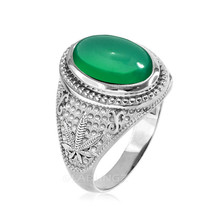 Sterling Silver Marijuana Weed Green Onyx Gemstone Statement Ring - £70.78 GBP