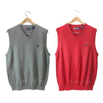 New Chaps Ralph Lauren Men Solid Classic Fit V-NECK Sweater Vest M-XL Red/Gray - £31.96 GBP
