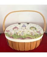 Sewing Basket w Hand Painted Lid Leather Hinges 10&quot; Tall w Handle - $224.29 MXN