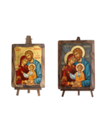 Holy Family Handmade Byzantine Icon on Canvas with Gold Leaf Natural Woo... - £49.72 GBP+