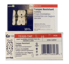 RECEPTACLE TAMPER OUTLET 15A 125V LIGHT ALMOND 10-PACK - LEVITON M26-T53... - $11.87