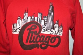 Vintage 80s CHICAGO Skyline Raglan Red 50/50 SWEATSHIRT Band Logo RARE - £77.85 GBP