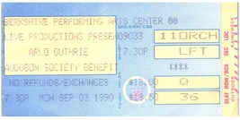 Vintage Arlo Guthrie Ticket Stumpf September 3 1990 Lenox Ma Berkshire Kunst - £29.85 GBP