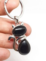 Obsidian Cat Keyring Large Crystal Gemstone Protection Stone Great Gift Unique - £6.05 GBP