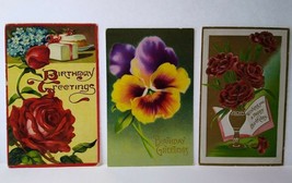 Birthday Postcards Roses Birthday Flowers Lot Of 3 Vintage Embossed Original - £8.85 GBP