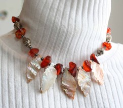 Judy Strobel Enchanting Ancient Style Baltic Amber &amp; Iridescent Shell Necklace - £63.76 GBP