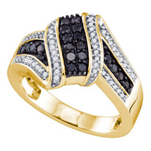 10k Yellow Gold Round Black Color Enhanced Diamond Cluster Fashion Ring 1/2 Ctw - £446.83 GBP