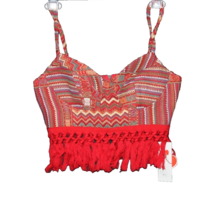 Cider Corset Bustier Back Zip Crop Top Red Fringe Trim Size Small S NEW NWT - £14.35 GBP