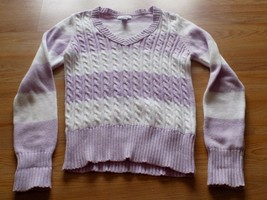 Size Large 10-12 Old Navy Lilac Purple White Striped V Neck Cable Knit S... - £11.15 GBP