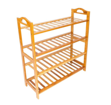 Concise 12-Batten 4 Tiers Bamboo Shoe Rack Wood Color - £39.95 GBP
