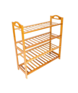 Concise 12-Batten 4 Tiers Bamboo Shoe Rack Wood Color - £39.49 GBP