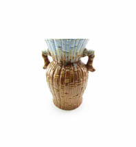 Tall Vintage Bamboo Sculptural Ceramic Vase Urn Studio Pottery Vase Urn with Han - £38.36 GBP