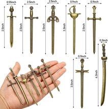 3 Large Sword Pendants Antiqued Bronze Medieval Charms Focal Jewelry * - £6.06 GBP