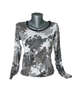 Fashion Bug Y2K Black and White Paisley Long Sleeve T-Shirt Blouse Size ... - $222.59 MXN