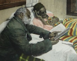 Old African American Man Reading Bible to Black Woman Vintage Postcard  - $15.00
