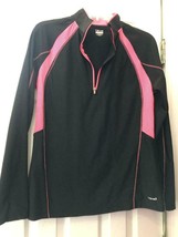 NWT Ladies HIND Black &amp; Neon Coral Long Sleeve Fleece Lined Shirt - Medium - £23.46 GBP