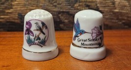 Vtg Great Smoky Mountains + TN State Bird &amp; Flower Porcelain Sewing Thim... - £7.90 GBP