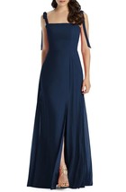 Dessy Collection Tie Strap Chiffon Gown with Front Slit Midnight Blue Size 12-R - £94.36 GBP