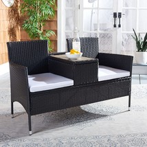 Safavieh Outdoor Collection Viora Wicker Loveseat Pat7710A, Black/White Cushion - £141.82 GBP