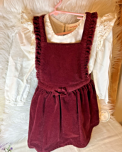 Cat &amp; Jack Girls Maroon Corduroy Overall Dress &amp; Long Sleeve Top, 4T, Pre-Owned - £6.17 GBP